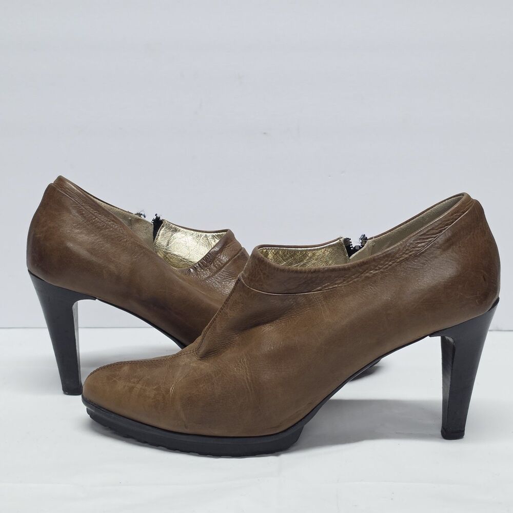 Ron White All Day Heel Brown Leather Ankle Booties 7.5 Business Casual
